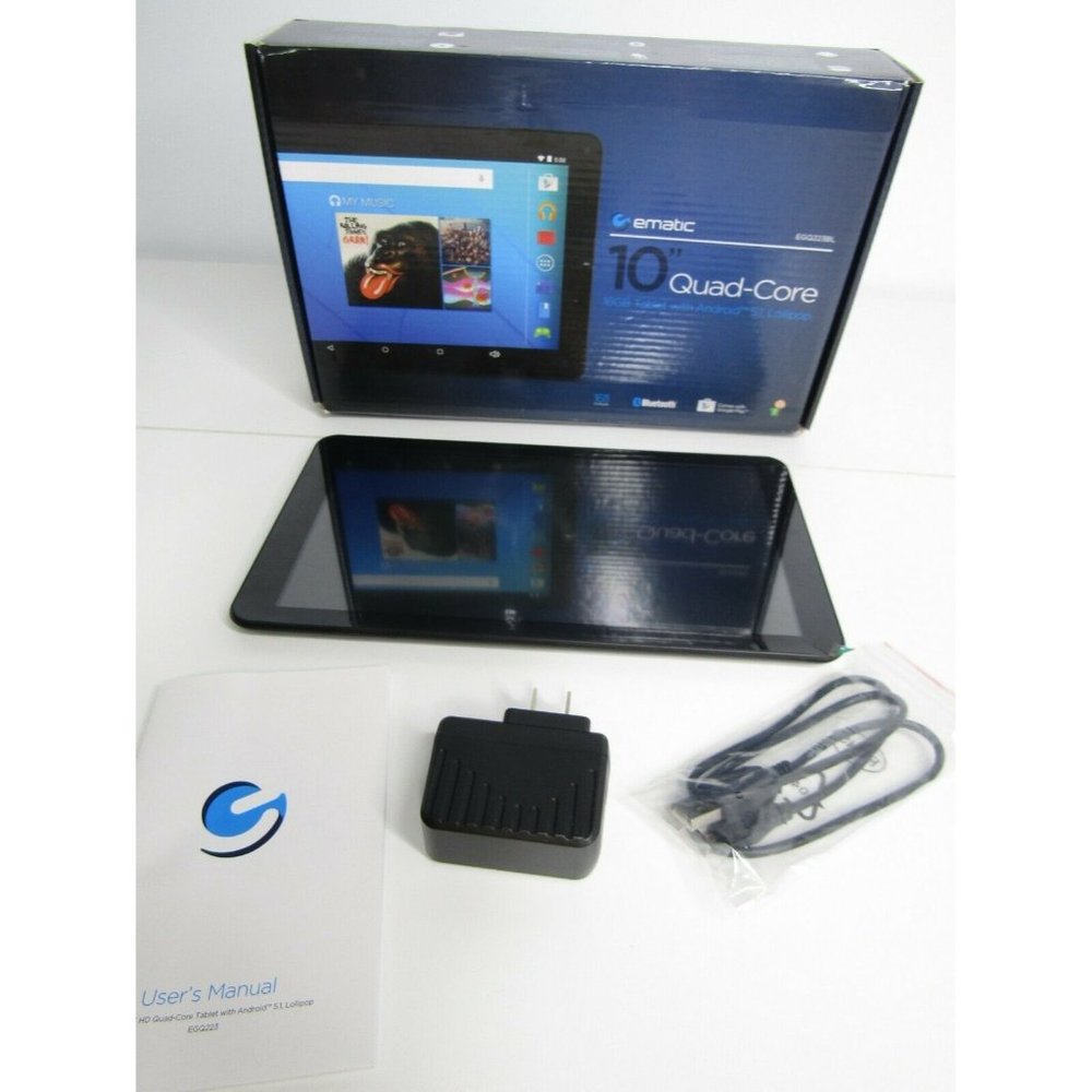 Ematic EGQ223BL WiFi 10" Android Touchscreen Tablet Quad-Core 16GB Bluetooth